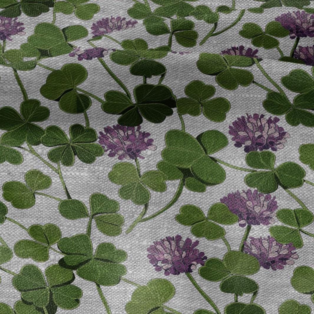 100% LINEN Fabric print Clover - oatmeal linen fabric with floral blossom print - heavy for upholstery home decor clothing 3040