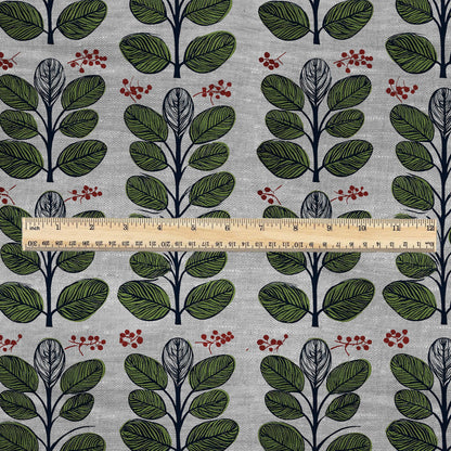 100% LINEN Fabric print green leaves print - floral botanical Mid-century Swedish print - heavy for home decor clothing 2749