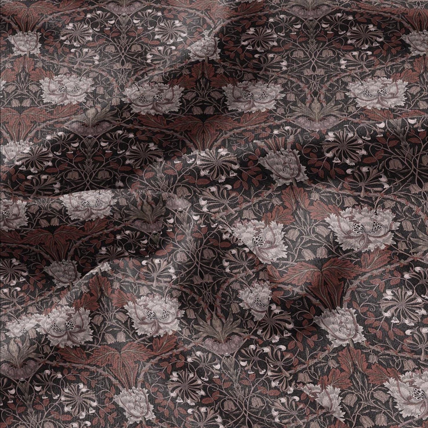 100% linen fabric William Morris Honeysuckle brown print - Victorian Art crafts - Historical pattern fabric upholstery dress making 2979B