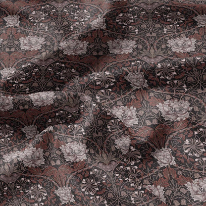 100% linen fabric William Morris Honeysuckle brown print - Victorian Art crafts - Historical pattern fabric upholstery dress making 2979B