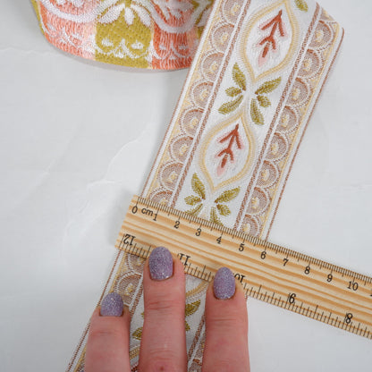Jacquard woven fabric trim - Ribbon width 60 mm or 2.3" - Pale pink Decorative webbing Tape Trim