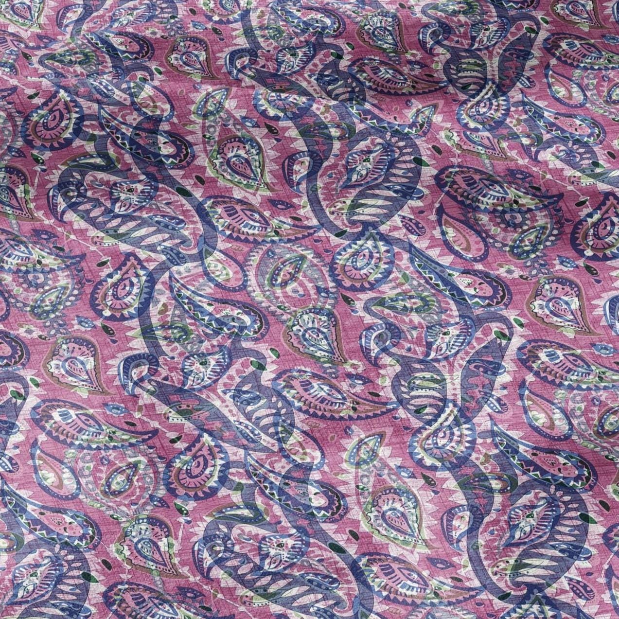 100% linen Vintage Brown Paisley Print fabric for Curtain Upholstery Cushion - Vintage Indian block print fabric for dress making sewing