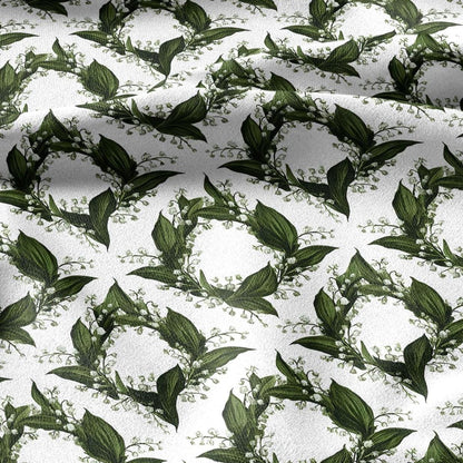 100% linen fabric floral botanical green print - Lily of the valley - Millefleurs: Vintage modern floral botanical pattern 3431