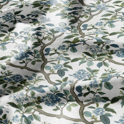 100% LINEN Fabric Block print Lotus blosoom - modern vintage botanical flower upholstery home textile artisan green gray  white 2370