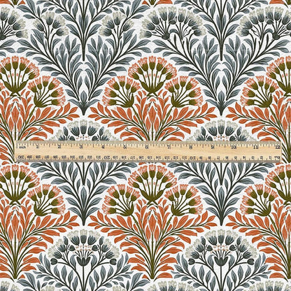 100% linen fabric floral botanical fan print - Vintage modern floral botanical pattern 3411