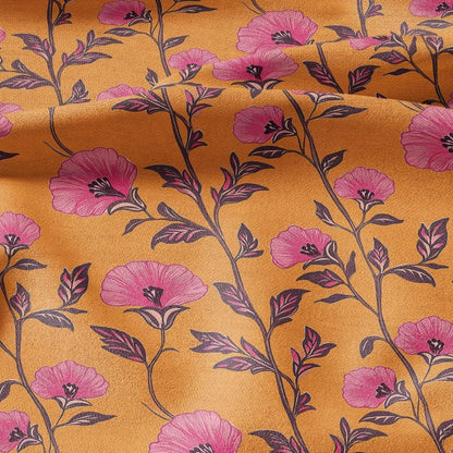 100% LINEN Fabric tropical flower print linen - orange pink floral fabric for upholstery home decor dress making 2195