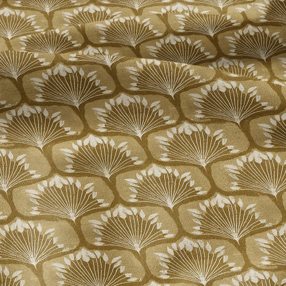 100% linen fabric retro mustard print - Mid-century botanical / 1970s Scandinavian-inspired floral 33799