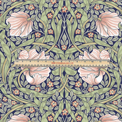100% LINEN Fabric UPHOLSTERY 12oz - William Morris Pimpernel green pink colorful print - Victorian art craft - floral upholstery 206