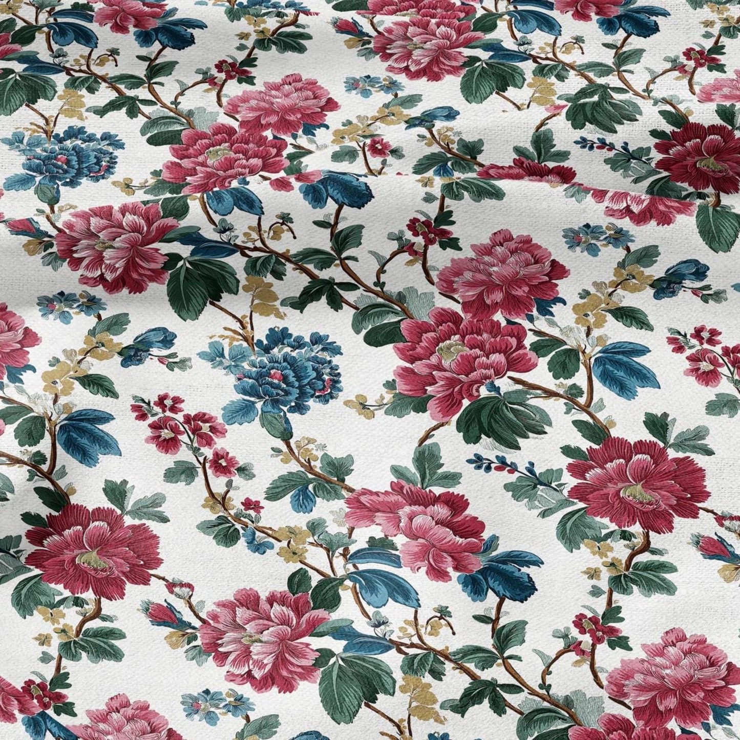 100% LINEN Fabric floral print - Grandmillennial - peony Modern vintage flower upholstery curtains dress making 2937