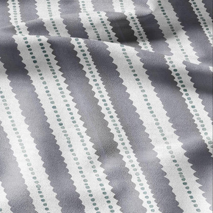 100% LINEN Fabric Scalloped stripe print - retro gray dot stripe - for upholstery home decor - medium for dress making 2884GR