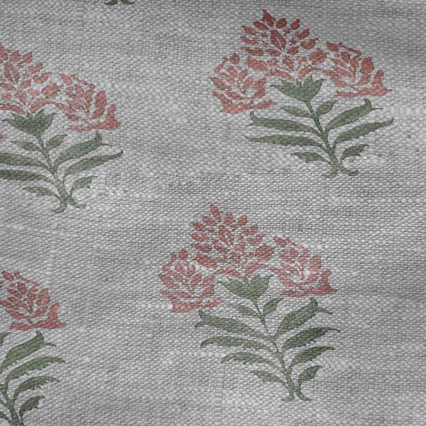 100% LINEN Fabric Block print Parijat flower - oatmeal linen fabric with floral print - heavy for home decor clothing 2751