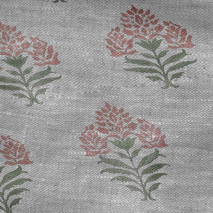100% LINEN Fabric Block print Parijat flower - oatmeal linen fabric with floral print - heavy for home decor clothing 2751