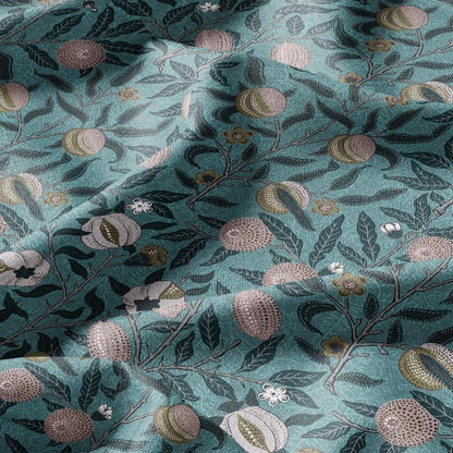 William Morris Fruits 100% LINEN Fabric - British linen floral upholstery - lemon Pomegranate home textile Victorian fabrics teal 3178