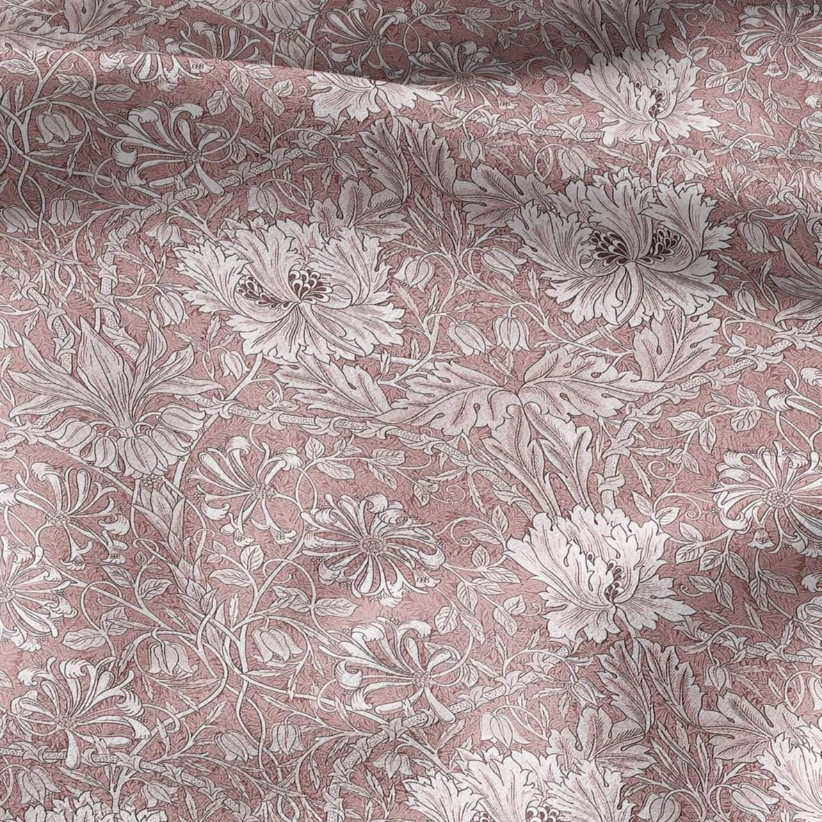 100% linen fabric William Morris Honeysuckle brown print - Victorian Art crafts - Historical pattern fabric upholstery dress making 3264