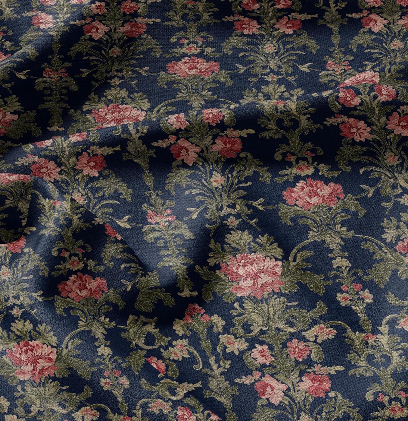 100% LINEN Fabric Regency navy - french floral linen Fabric by the Yard by LithuanianLinen for upholstery dressmaking curtains home textile