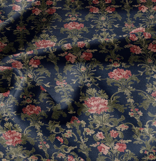 100% LINEN Fabric Regency navy - french floral linen Fabric by the Yard by LithuanianLinen for upholstery dressmaking curtains home textile
