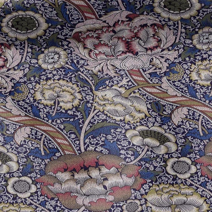 William Morris Wandle navy blue print on 100% LINEN - Victorian Art crafts linen Fabric - botanical Historical upholstery home textile