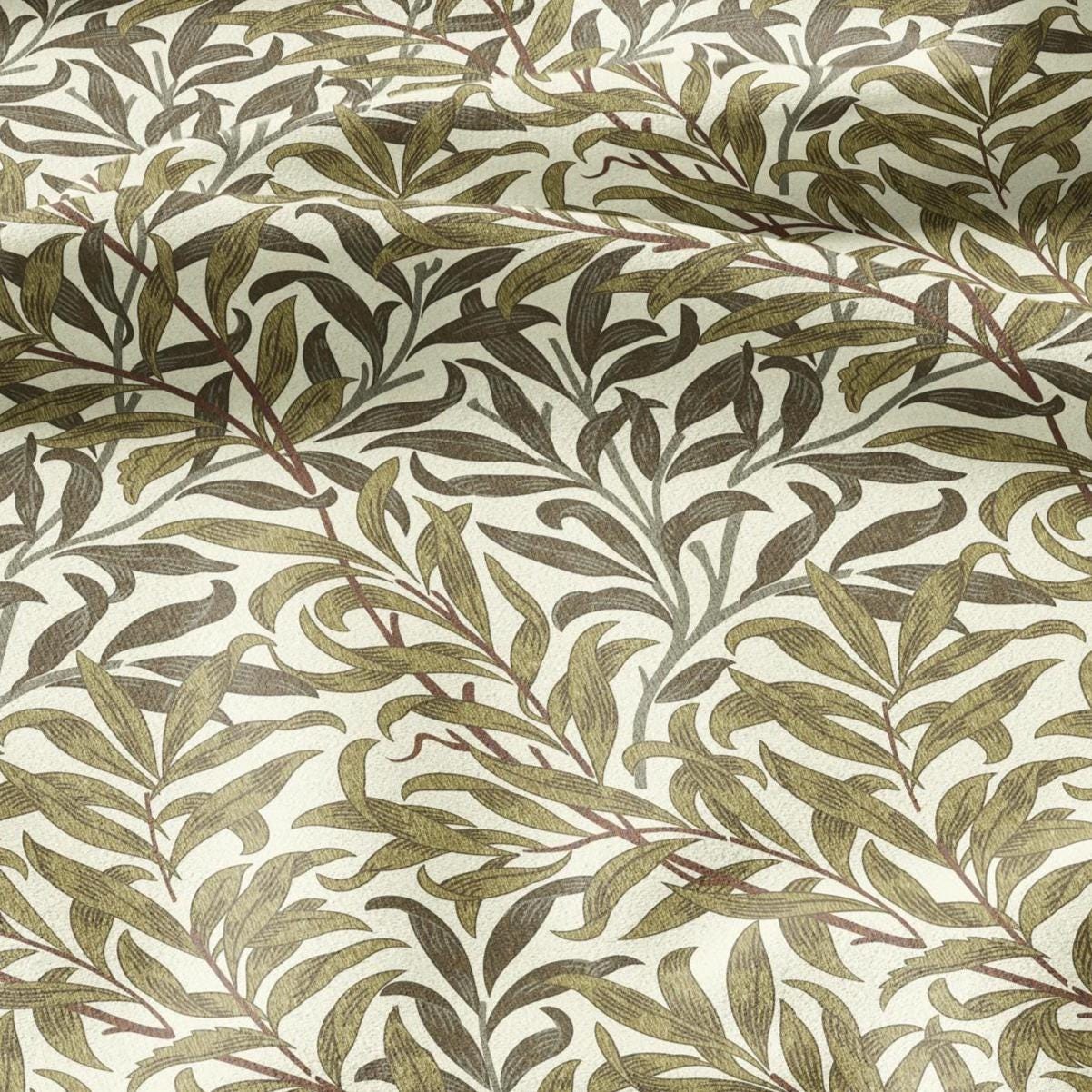 William Morris Willow Bough  100% LINEN Fabric - British linen floral upholstery home textile Victorian fabrics khaki 3220