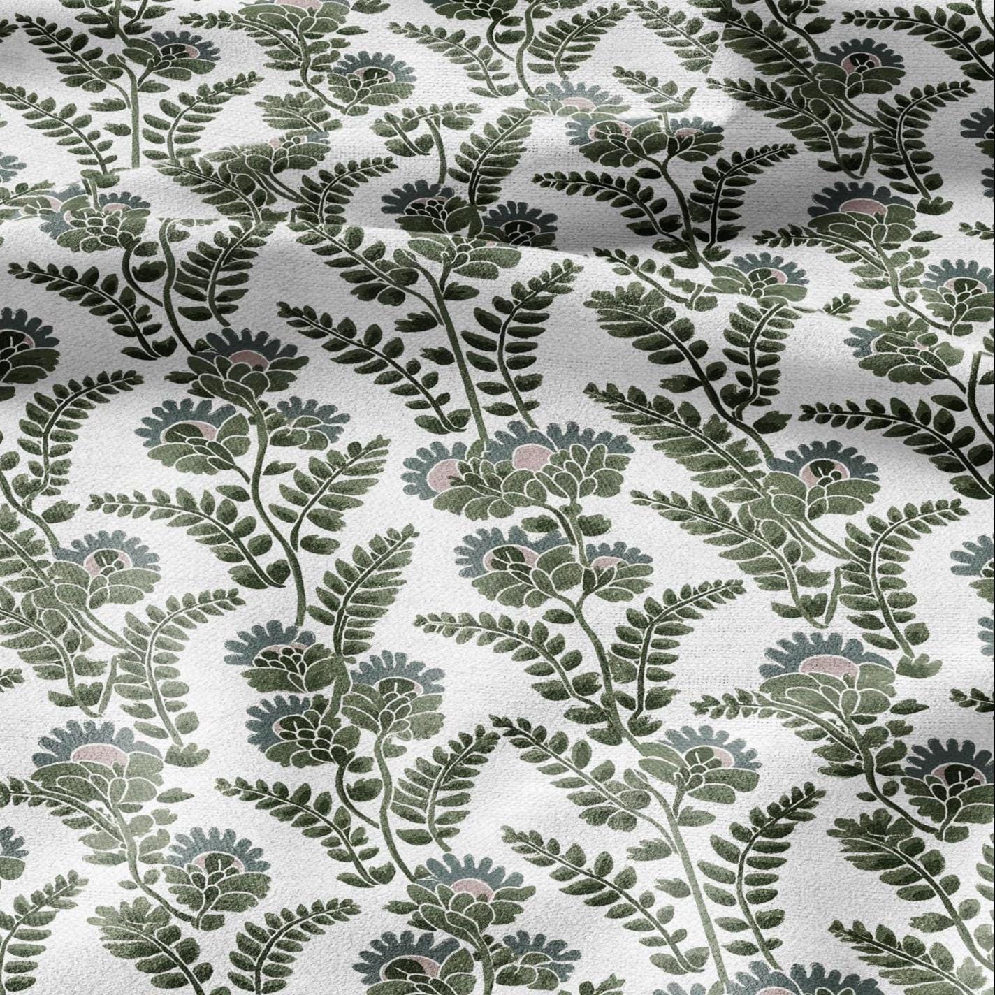 100% LINEN Fabric Modern abstract green vines - botanical Grandmillenial - heavy linen fabric for upholstery home decor 3110