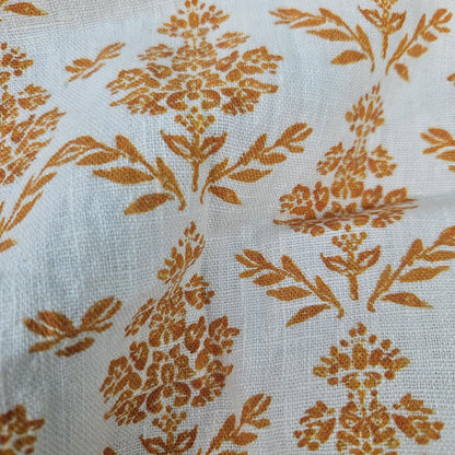 100% LINEN Fabric block print mustard yellow on white - heavy linen fabric for upholstery home decor or medium for clothing 2183