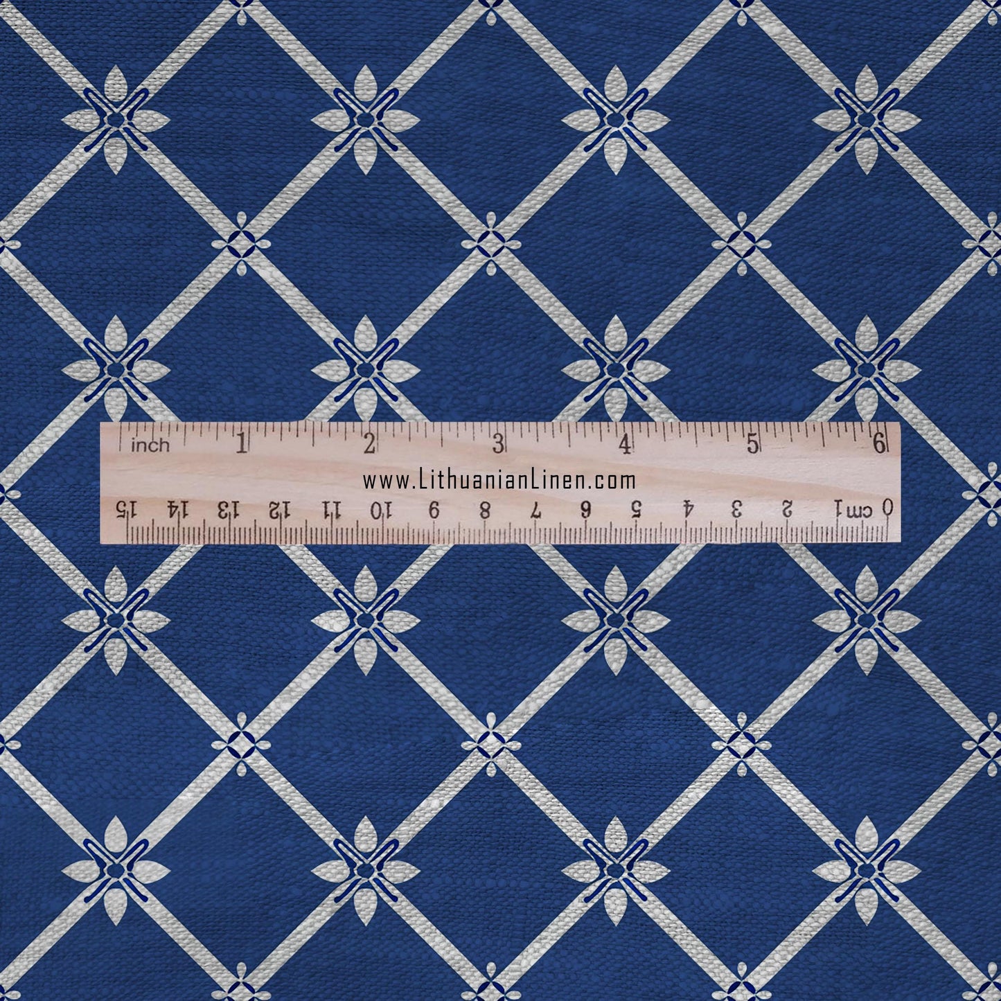 100% LINEN Fabric star geometric trellis star print - indigo blue - Modern vintage block print upholstery curtains dress making 2665