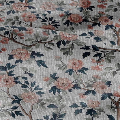 100% LINEN Fabric print Pink flower blossom print - oatmeal linen fabric floral botanical - heavy for home decor clothing 2750