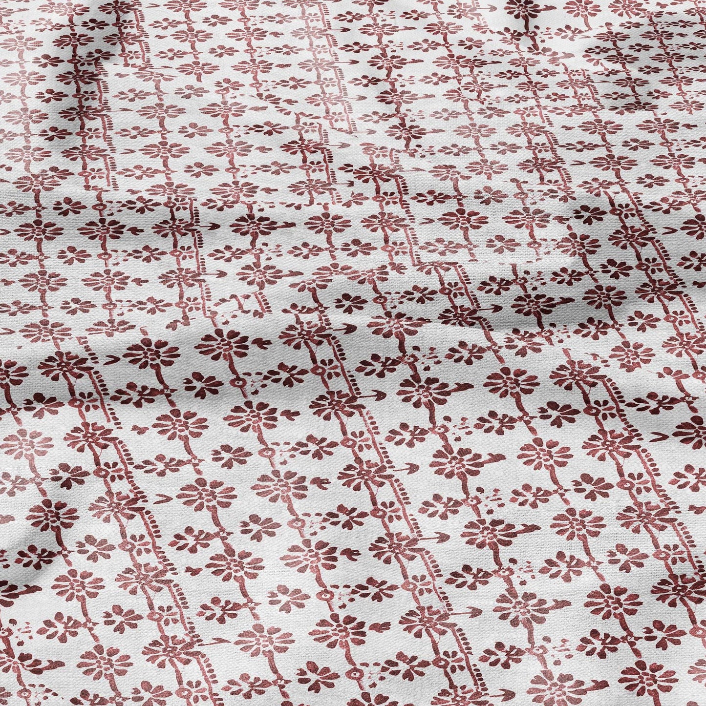 100% LINEN Fabric in floral block print - botanical red white linen fabric for upholstery home decor curtains dress making pillowcases