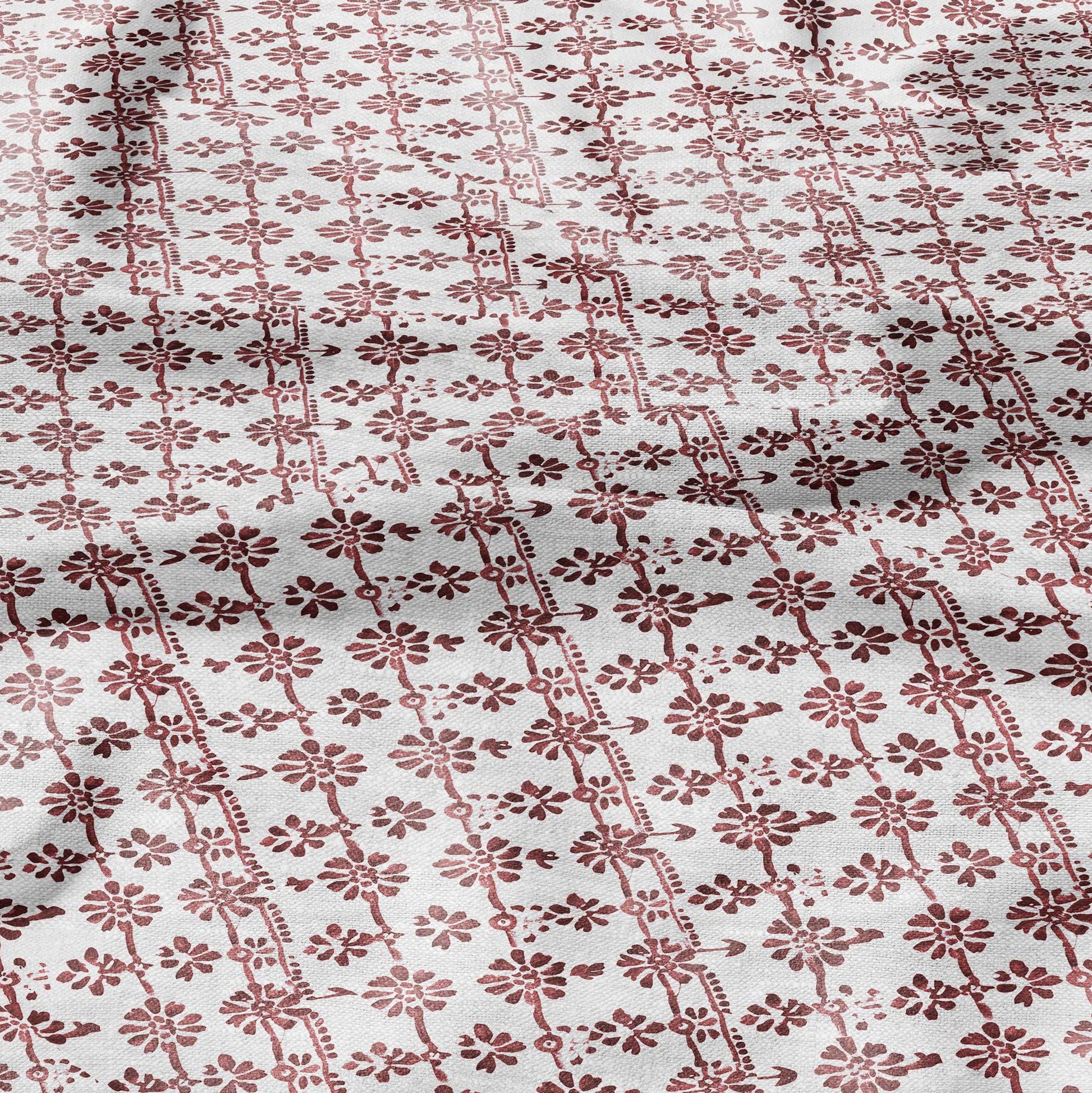 100% LINEN Fabric in floral block print - botanical red white linen fabric for upholstery home decor curtains dress making pillowcases
