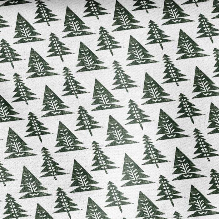 100% LINEN Fabric Fir tree  - modern green white fabric - heavy linen fabric for upholstery home decor 2845