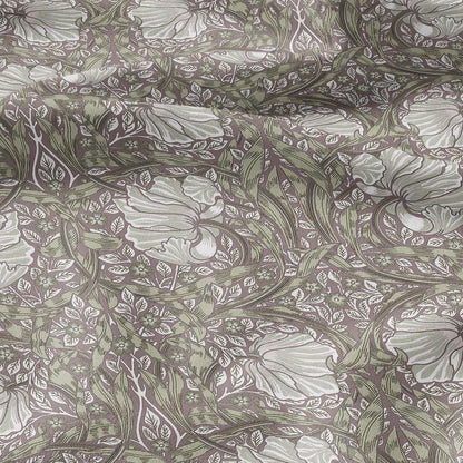 100% LINEN fabric - William Morris Pimpernel green pink - British Victorian flax - sewing upholstery home decor or clothing 3855