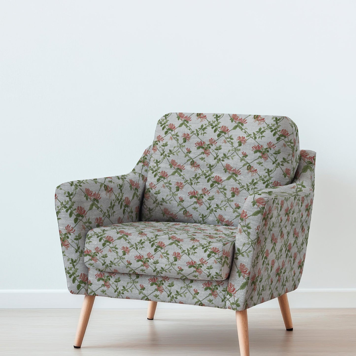 100% LINEN Fabric honeysuckle trellis print - oatmeal linen fabric with floral print - modern vintage botanical 3357