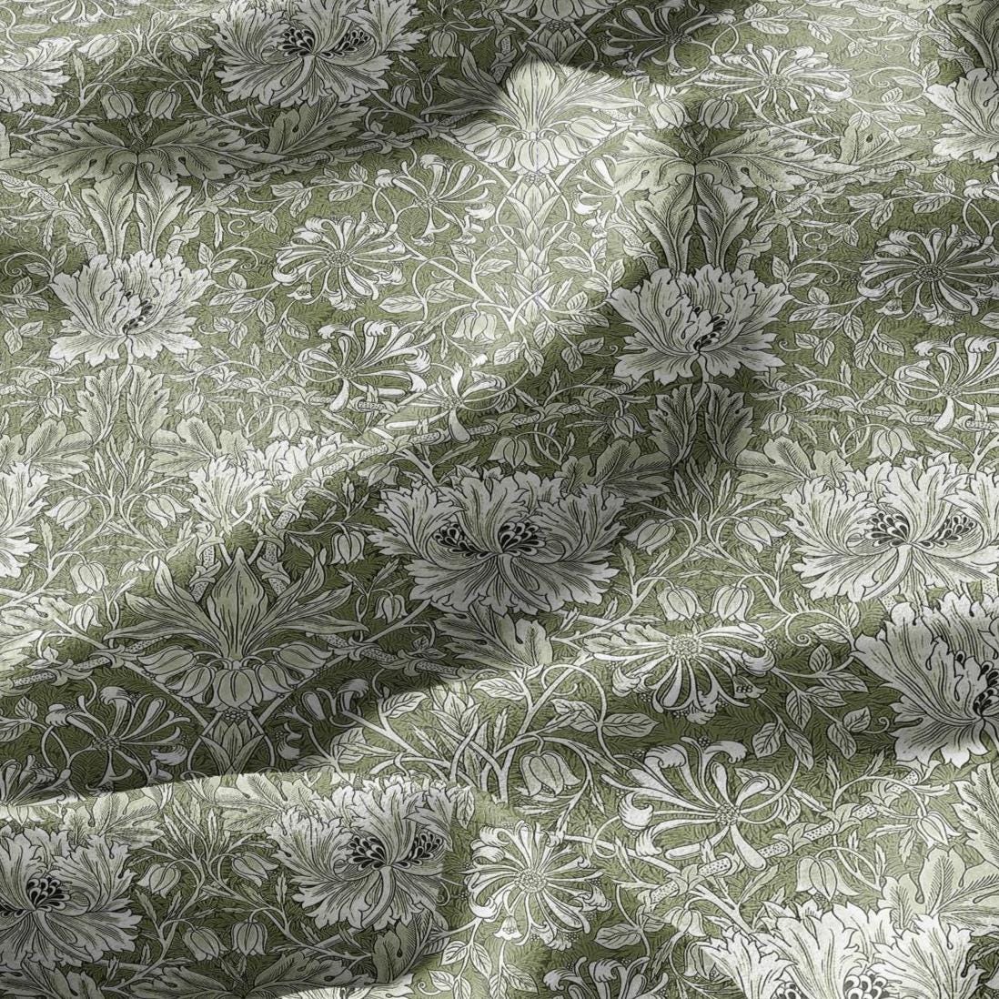 100% linen fabric William Morris Honeysuckle green print - Victorian Art crafts - Historical pattern fabric upholstery dress making 3273