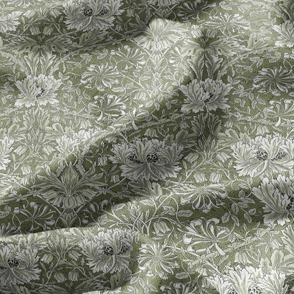 100% linen fabric William Morris Honeysuckle green print - Victorian Art crafts - Historical pattern fabric upholstery dress making 3273