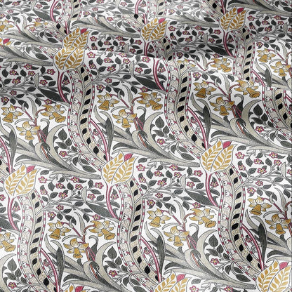 100% LINEN Fabric William Morris Daffodil print - Modern vintage botanical - Victorian Art Craft yellow red 3132