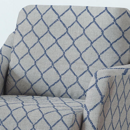 100% LINEN Fabric UPHOLSTERY 12oz - Blue trellis on natural taupe grey linen - Modern vintage Grandmillenial floral upholstery 2949