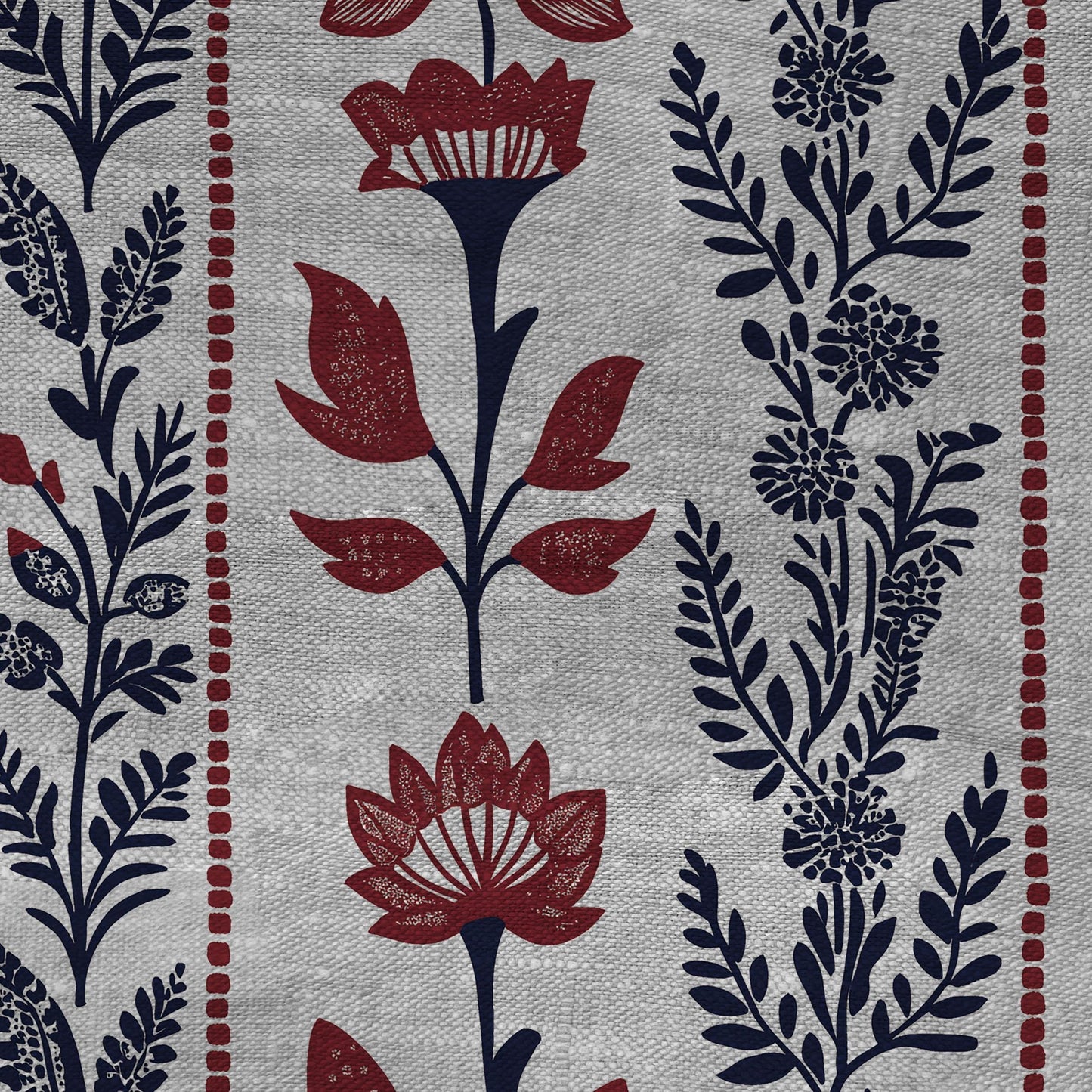 100% LINEN Fabric floral stripe print - oatmeal neutral fabric with red black print - linen fabric upholstery home decor dressmaking 2895