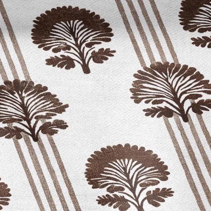 100% LINEN Fabric floral print - brown white stripe block print linen heavy for upholstery home decor - medium for dress making 2800