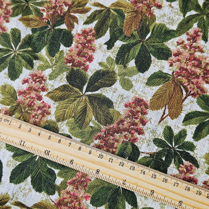 100% LINEN Fabric Chestnut tree print - French linen floral blossom  - for upholstery heavy or medium for dressmaking 2644