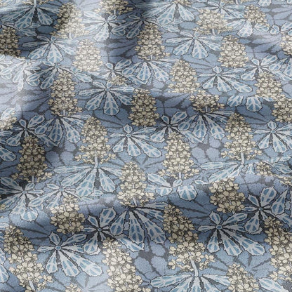 100% linen Art Nouveau Print fabric for Curtain Upholstery Cushion - Floral fabric Chestnut tree blue - fabric for dress making sewing
