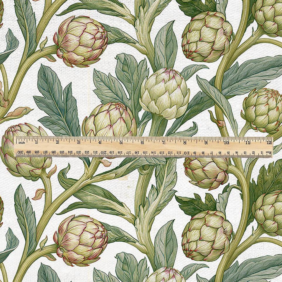 100% linen fabric Green Artichoke print - Vintage vegetable botanical  - modern vintage greenery 3361