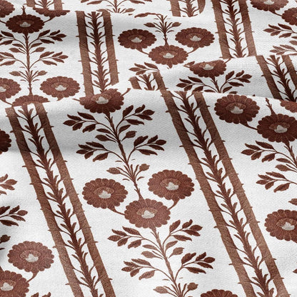 100% LINEN Fabric block print ChairoHana - Japanese brown stripe floral linen heavy for upholstery home decor - medium for dress making 2798