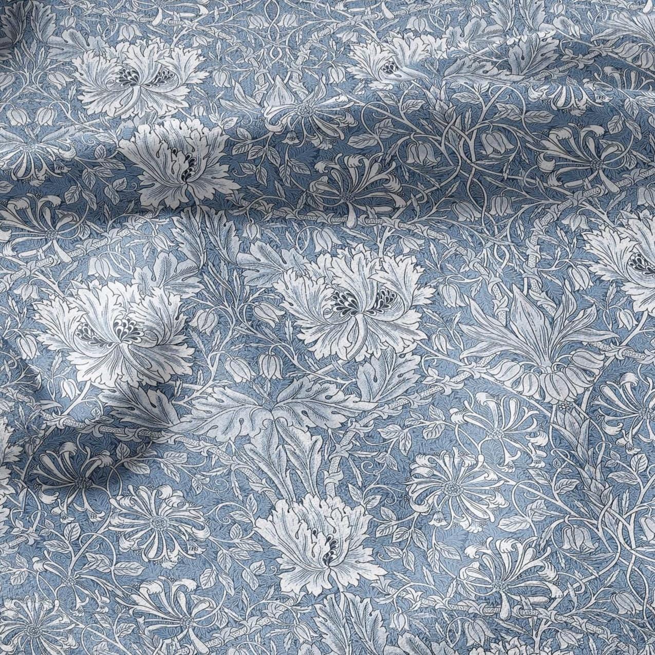 100% linen fabric William Morris Honeysuckle blue print - Victorian Art crafts - Historical pattern fabric upholstery dress making 3301