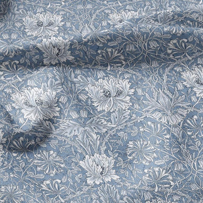 100% linen fabric William Morris Honeysuckle blue print - Victorian Art crafts - Historical pattern fabric upholstery dress making 3301