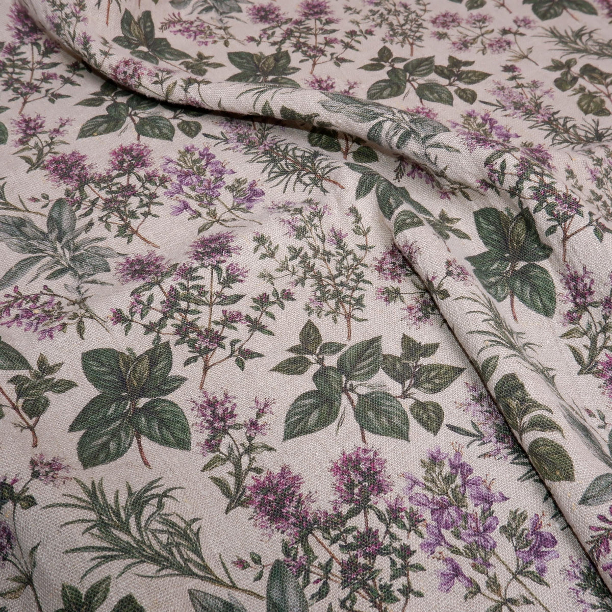 100% LINEN Fabric print Provence herbs - aromatherapy floral botanical print - heavy for upholstery home decor clothing 3716