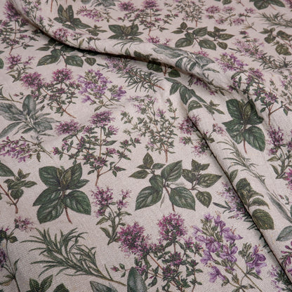 100% LINEN Fabric print Provence herbs - aromatherapy floral botanical print - heavy for upholstery home decor clothing 3716