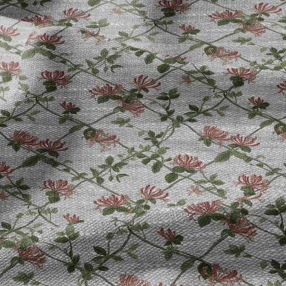 100% LINEN Fabric honeysuckle trellis print - oatmeal linen fabric with floral print - modern vintage botanical 3357