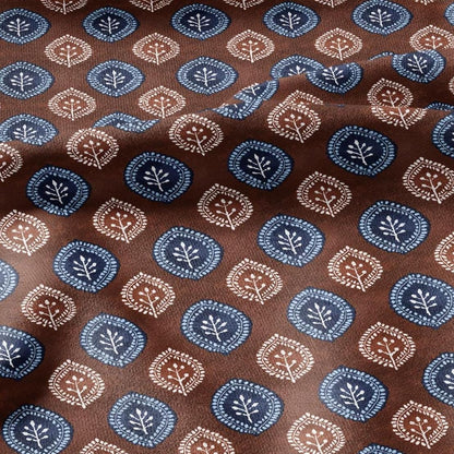 100% LINEN Fabric medallion print - navy brick red block print linen heavy for upholstery home decor - medium for dress making 2786