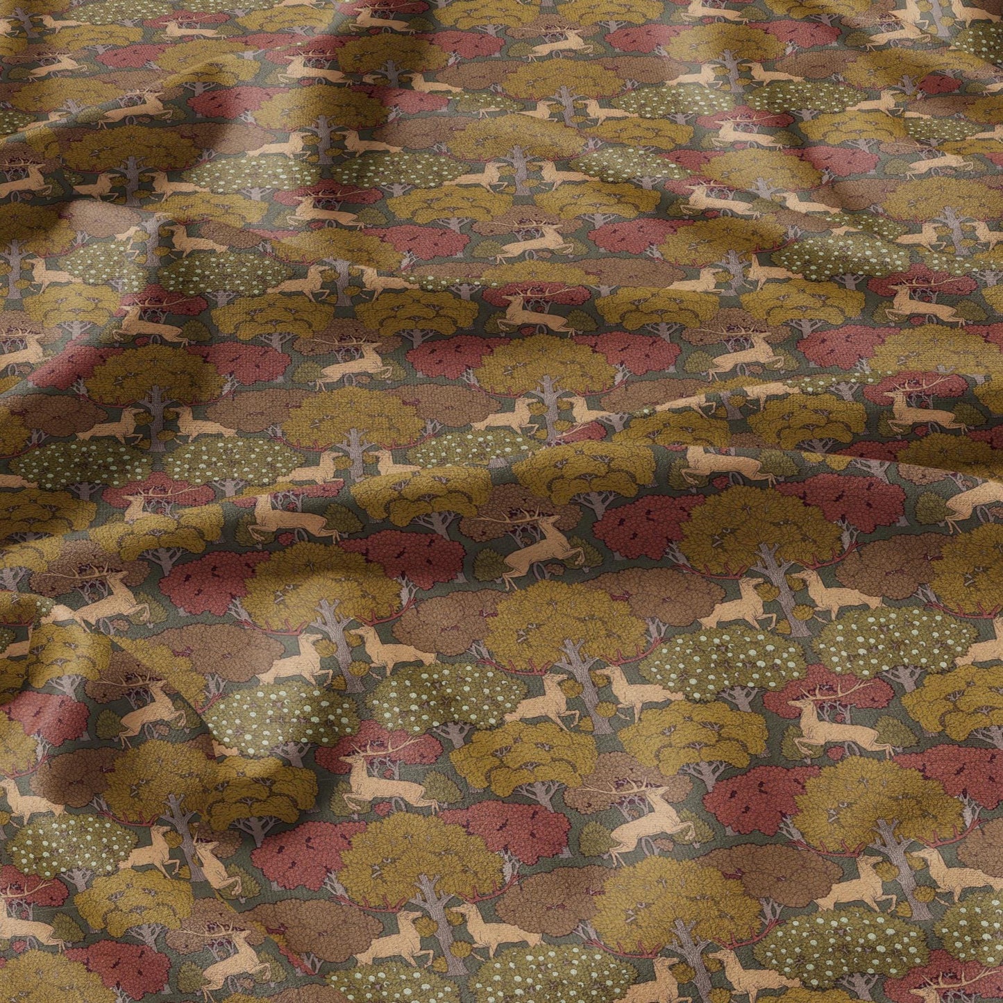 100% linen Deer prints fabric for Curtain Upholstery Cushion - Autumn trees print fabric for dress making sewing