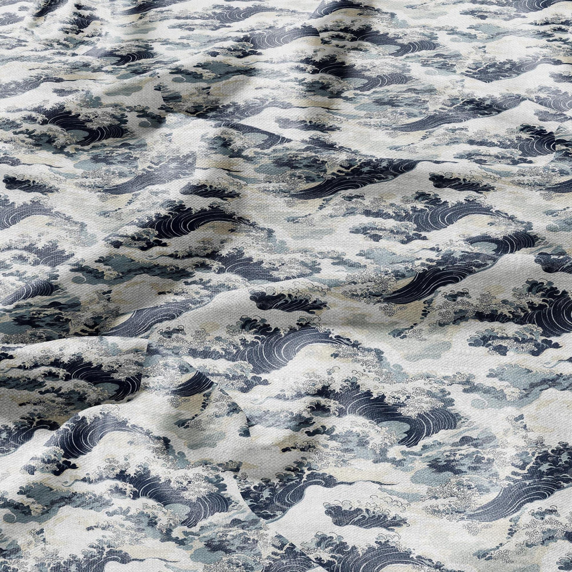 100% LINEN Fabric Japanese waves Print- linen Fabric by the Yard by LithuanianLinen for upholstery dressmaking curtains home textile