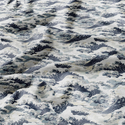 100% LINEN Fabric Japanese waves Print- linen Fabric by the Yard by LithuanianLinen for upholstery dressmaking curtains home textile